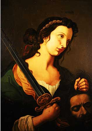 UNBEK. KüNSTLER D. 18./19. JH., JUDITH MIT SCHWERT UND DEM HAUPT DES HOLOFERNES, QUALITäTVOLLE MALEREI, ÖL/LWD. (REST.), 83 X 64 CM