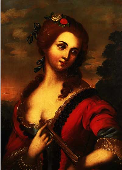 UNBEK. KüNSTLER D. 19. JH., UM 1860, ELEGANTE DAME MIT FäCHER, ARBEIT FüR DIE FIRMA LOBWASSER (?) BERLIN, ÖL/KUPFER, UN- SIGN., ...