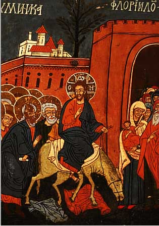 IKONE, 19. JH., CHRISTUS BEIM EINZUG IN JERUSALEM, CA. 30 X 25 CM