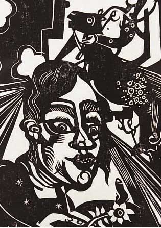 CAMPENDONCK, HEINRICH, 1889-1957, FRAU MIT BLUME, HOLZSCHNITT, LI. U. HANDSIGN.,CA. 18 X 12 CM, PP, U.GL., R.