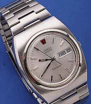 OMEGA HERRENARMBANDUHR QUARTZ GENEVE, SCHWEIZ UM 1975, EDELST. INCL. ORIG.-EDELST.- BAND, TAG U. DATUM M. SCHNELLKORREKTUR, KAL. 1310, ...