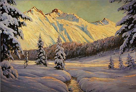 MORAS, BRUNO, WAR UM 1900 IN BERLIN TäTIG, SANKT MORITZ, SCHNEEBEDECKTE LANDSCHAFT MIT KLEINEM BACH VOR BERGKULISSE, ÖL/LWD. SIGN. U.BETITELT, ...