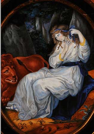UNBEK. KüNSTLER, ENDE 18. JH., NACH DEM ORIGINAL ANGELIKA KAUFFMANNS (1741-1807), UNA MIT DEN LöWEN, ZU E. SPENSER, DIE FEENKöNIGIN,GOUACHE, ...