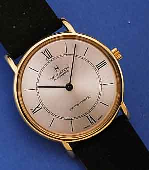 HAMILTON/BUREN HERRENARMBANDUHR INTRAMATIC, METALL HARTVERG., EDELST.-BODEN GESCHR., VELOURLEDERB., SCHWEIZ UM 1967, VERS. BLATT, FLACHE ...