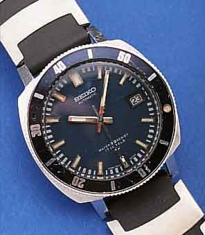 SEIKO HERRENARMBANDUHR TAUCHERDESIGN AUTOMATIK, JAPAN UM 1968, EDELST., BODEN GESCHR., KRONE ZUM SCHUTZ EINGEL., ZENTRALROTOR KUGEL- GEL., 17 ...