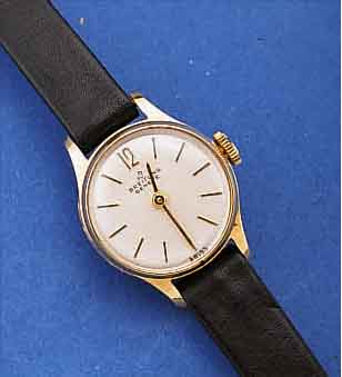 BREITLING DAMENARMBANDUHR, SCHWEIZ UM 1964, UNGETR. LAGERW., VERKAUFSLOGO, METALL HART- VERG., EDELST.-BODEN GEDR., REF.-NR. 5592, GEH.-NR. ...
