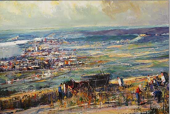 UNBEKANNTER MALER, MITTE DES 20. JH., LANDSCHAFT BEI GEISLINGEN, ÖL/LWD, LI. U. UNLESERLICH SIGN., CA. 50 X 90 CM, R.