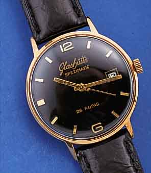 GLASHÜTTE HERRENARMBANDUHR SPEZIMATIC, DEUTSCHLAND UM 1968, METALL ROTVERG., EDELST.-BODEN GEDR., UHR WURDE üBERH., BLATT REST., KAL. ...