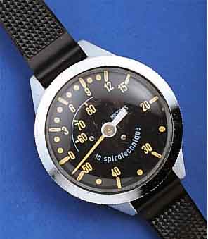 TIEFENMESSER FüR TAUCHER (SPIROTECHNIK), BIS 80 M, METALL MATT., VERGL. VERSCHR., KUNSTSTOFFBAND, FRANKREICH WOHL 60ER JAHRE, NULLEICHUNG ...
