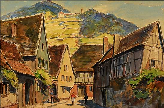 GRAF, KARL, 1902 ROTHENBURG-1986 SPEYER, ANSICHT VON LEINSWEILER, AQUARELL AUF PAPIER, LI. U. SIGN., RE. U. BETITELT UND DAT. 46, CA.34 X 48 CM, ...