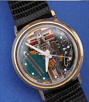 BULOVA ACCUTRON HERRENARMBANDUHR, SCHWEIZ UM1967, METALL VERG., BER., EDELST.-BODEN GE- SCHR., ELEKTROMECH. STIMMGABELSCHW.-PRINZIP, PATENT VON ...