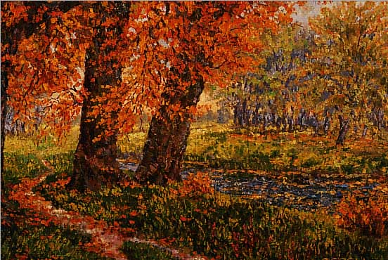 GESGESELL, DEUTSCHER MALER, DATIERT 1932, HERBSTLICHE LANDSCHAFT, ÖL/MALKARTON, RE. U. SIGN., CA. 24 X 37 CM, R.