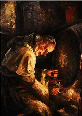 UNBEKANNTER MALER, MüNCHNER SCHULE, UM 1900, MöNCH IM WEINKELLER, ÖL/LWD, LI. U. UNLESERLICH SIGN., CA. 90 X 66 CM, R.