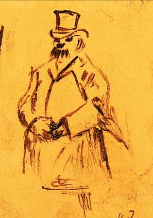 ZILLE, HEINRICH, 1858-1929, MANN MIT ZYLINDER UND SCHIRM, KOHLEZEICHNUNG AUF GEBRäUNTEM PAPIER, RE. U. MONOGR., CA. 16,5 X 11,5 ...