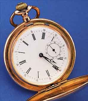 SAVONETTEHERRENTASCHENUHR, SCHWEIZ/DEUTSCH- LAND UM 1905, RG 585/000, NUTZSP., EMAILBL. FEIN HAARR., ZEIGERSTELLSCHIEBER INNEN 4, GOLDCUV. M. ...