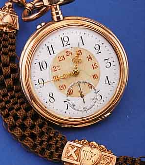 CHELLINI HERRENTASCHENUHR OFFEN, SCHWEIZ UM 1914, FüR DEN DTSCH. MARKT, RG 585/000, EMAIL-BL. RISSIG BEI 4, GOLDCUV., 3/4 PLATINENW., ANGED. ...