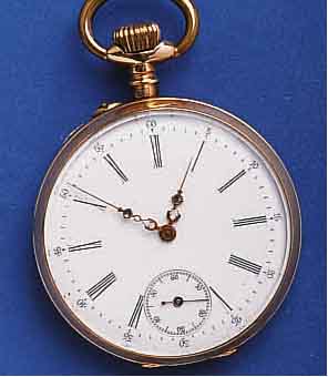 HERRENTHERRENTASCHENUHR OFFEN, SCHWEIZ/DEUTSCHLAND UM 1908, ROSE-G. 585/000, BER., DELLIG, MONOGR. LH, EMAILBL., METALLCUV., VERG. ...