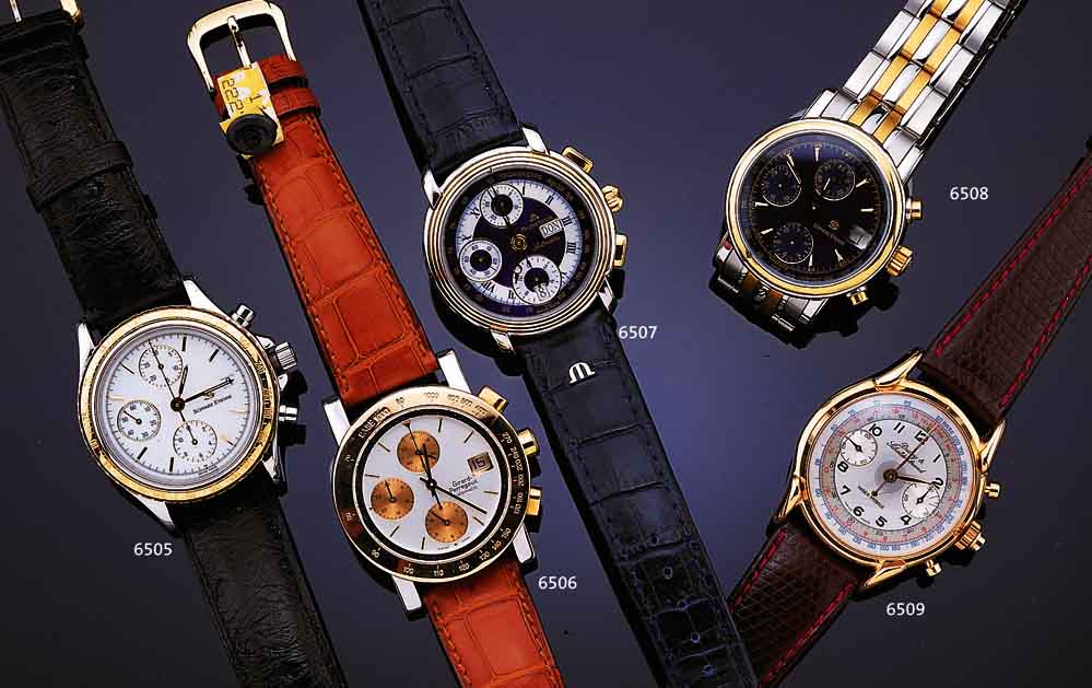 SCHWARTZ ETIENNE ARMBANDCHRONOGRAPH AUTOMATIK, SCHWEIZ UM 1996, EDELST. INCL. EDELST.- BAND, TEILW. POL., TEILW. SAT., LüNETTE, DRüK-KER, KRONE ...