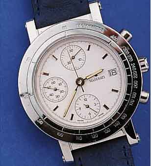 MASERATI ARMBANDCHRONOGRAPH, DESIGN GLEICH- N. AUTOFIRMA, MODELL NEPTUN, EDELST. POL., BEIDS. MINERALFLACHVERGL., LEDERB. M. STIFT- SCHL., ...