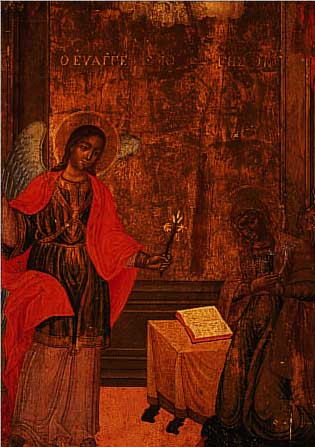 IKONE, RUSSLAND, UM 1910, VERKüNDIGUNGS- SZENE, GEWASCHEN UND TEILRESTAURIERT, CA. 46 X 33 CM