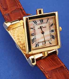 JAQUES LEMANS HERRENARMBANDUHR WENDEGEHäUSE AUFKLAPPBAR, UNGETR. LAGERW., LEDERB. M. STIFTSCHL., METALLGEH. HARTVERG., SCHWEIZ UM 1992, ...