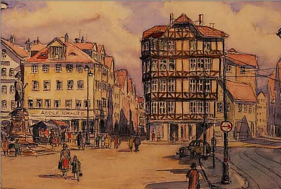 OTTO, ERICH P., DEUTSCHER MALER DES 20. JH., BELEBTER MARKTPLATZ, AQUARELL üBER ...