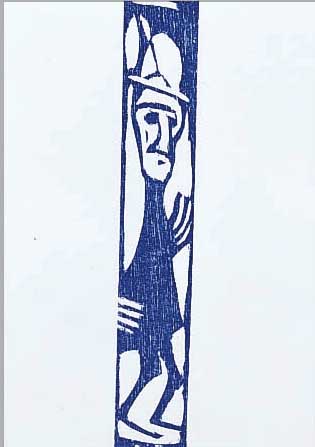 ROHLFS, CHRISTIAN, 1849 - 1938, "SCHMALES MäNNCHEN", BLAUER HOLZSCHNITT, UM 1921-22, WV VOGT 937, 28 X 20 CM, UNTER GLAS, R.