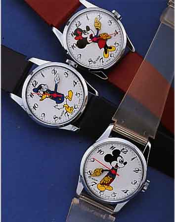 KONVOLUT: COMICARMBANDUHREN WALT DISNEY PROD., SCHWEIZ ENDE 60ER JAHRE, VERSCH. MOTIVE (MICKEY MOUSE, DONALD DUCK, MINNIE MOUSE, PLUTO), ALLE ...