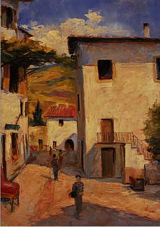 MEYEMEYER, JACOB KRISTIAN VALDEMAR, GEB. 1895, DÄNISCHER MALER, SÜDLICHE STRAßENANSICHT, ÖL/MALKARTON, RE. U. SIGN., CA. 40 X 30 CM, R.