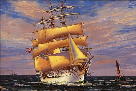 FROST, SERGIUS, DäNISCHER MALER DES 20. JH., DäNISCHES SEGELSCHULSCHIFF IN VOLLER TAKELAGE, ...