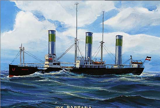 UNBEKANNTER MALER, DäNEMARK, DATIERT 1925, M.V. BARBARA, DAMPFSCHIFF MIT DREI SCHORN- STEINEN, ÖL/HOLZ, CA. 26 X 38 CM, R.