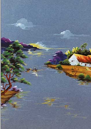 DIEP MY MAU, ZEITGEN. ASIATISCHER KüNSTLER, LANDSCHAFT IN SüDOSTASIEN, GOUACHE AUF PAPIER,CA. 35 X 23 CM, PP, U.GL., R.