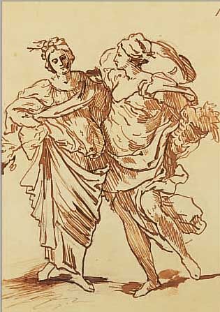 ZUSCHREIBUNG: ANSELM FEUERBACH, ZWEI RöMERINNEN, TUSCHFEDER- UND BLEISTIFT- ZEICHNUNG, CA. 20 X 17 CM, PP, U.GL., R.