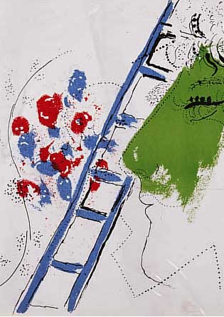 CHAGALL, MARC, 1887 - 1985, "DIE LEITER", FARBLITHOGRAPHIE, 1957 AUS "LASSAIGNE", MOURLOT NR. 200, CA. 22,5 X 19,5 CM, ...