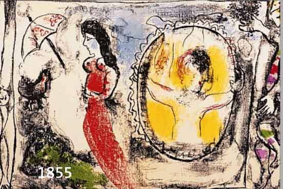 CHAGALL, MARC, 1887 - 1985, "HINTER DEM SPIEGEL", FARBLITHOGRAPHIE V. 1964 AUS "DLM" NR. 147, MOURLOT NR. 412, DOPPELBLATT ...