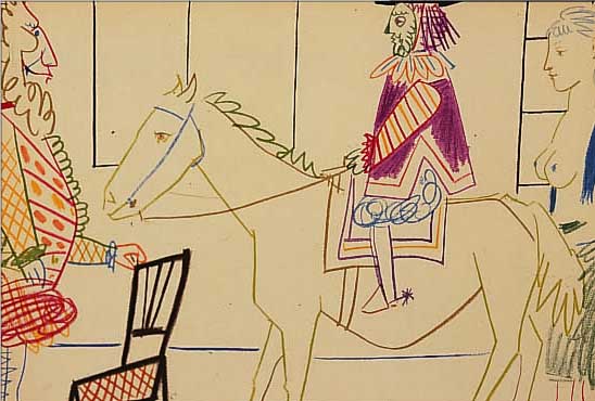 PICASSO, PABLO, 1881 - 1973, "REITER MIT PFERD UND DAME", FARBLITHOGRAPHIE AUF VèLIN AUS "VERVE", 25 X 33 CM, PP., UNTER ...