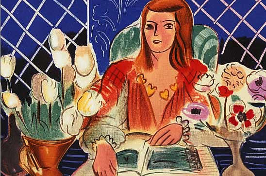 MATISSE, HENRI, 1869 - 1954, "LESENDES MäDCHEN MIT BLUMEN", FARBLITHOGRAPHIE, MONTE CARLO, A. SAURET 1954, KAT. MUSèE DE FRI- ...