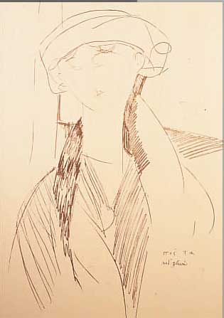MODIGLIANI, AMADEO, 1884 - 1920, JUNGE FRAU MIT HUT, LITHOGRAPHIE (NACH EINER BLEISTIFTZEICHNUNG) AUF ARCHES-BüTTEN AUS DER SUITE: ...