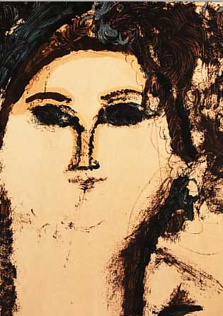 MODIGLIANI, AMEDEO, 1884 - 1920, MäDCHEN- KOPF, FARBLITHOGRAPHIE (NACH EINER FARB- ZEICHNUNG I. MISCHTECHNIK) AUF ARCHES-BüTTEN AUS DER ...