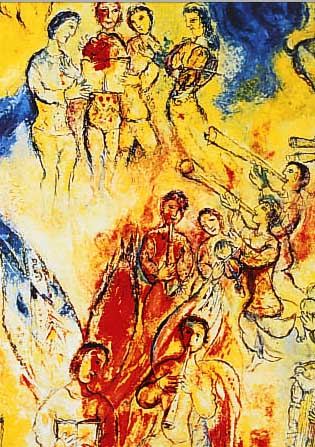 CHAGALL, MARC, 1887 - 1985, "MUSIKANTEN", FARBOFFSET, CA. 27 X 22,5 CM, PP., UNTER GLAS, R.