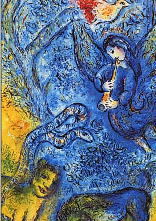 CHAGALL, MARC, 1887 - 1985, "BLAUER ENGEL MIT TIEREN", FARBOFFSET, CA. 29,5 X 21,5 CM, PP., UNTER GLAS, R.