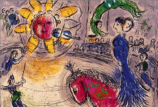 CHAGALL, MARC, 1887 - 1985, ROTES PFERD UND GELBE SONNE, FARBLITHOGRAPHIE, 1979 AUS DLM NR. 235, DOPPELBLATT MIT BUGFALTE, CA. 38 X ...