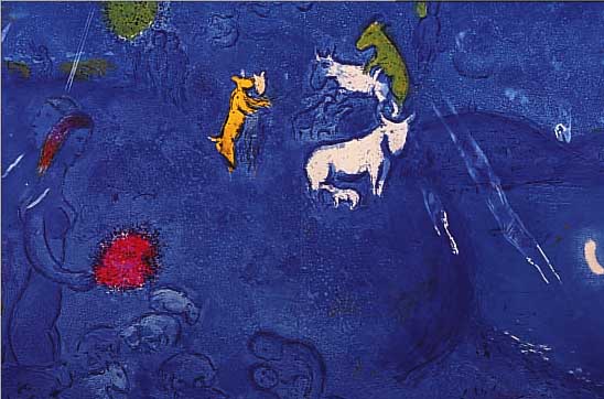 CHAGALL, MARC, 1887 - 1985, KONVOLUT AUS ZWEI FARBOFFSETS AUS "DAPHNIS UND CHLOE" VON 1961, "DIE ERKENNTNIS CHLOES", MOURLOT ...