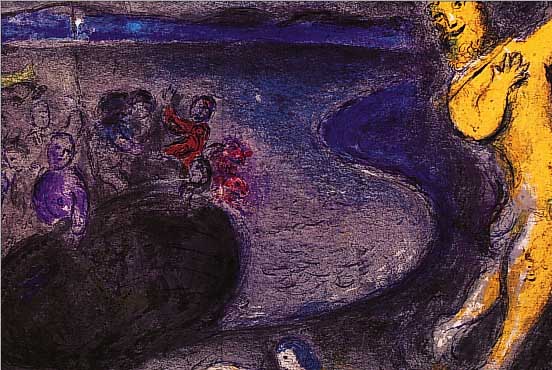 CHAGALL, MARC, 1887 - 1985, KONVOLUT AUS ZWEI FARBOFFSETS AUS DAPHNIS UND CHLOE VON 1961, TRAUM DES FELDHERRN BRAYAXIS, M. 328, DER ...