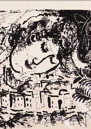 CHAGALL, MARC, 1887 - 1985, DAS DORF, LITHOGRAPHIE VON 1957 AUS LASSAIGNE, MOURLOT 199, 22,5 X 19 CM, PP.