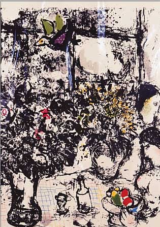 CHAGALL, MARC, 1887 - 1985, PAAR MIT BLUMENSTRAUSS UND FRüCHTEN; FARBLITHOGRAPHIE AUS LITHOGRAPH, 25,5 X 19,5 CM, PP.