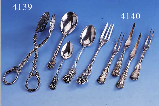 6 KREBSLöFFEL?, USA, 1891, WHITING MANUFACTURING COMPANY, STERLINGSILBER,BAROCKSTIL, DAZU PASSEND 5 MEERESFRüCHTEGäBEL-CHEN