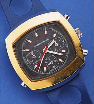 ARMBANDCHRONOGRAPH, SCHWEIZ UM 1972, KUNST- STOFFGEH., BODEN GEGEN LüNETTE 4-FACH VERSCHR.KAUTSCHUKBAND, ETUI, SCHWEIZER STIFTENANKERW.,HANDAUFZUG, ...