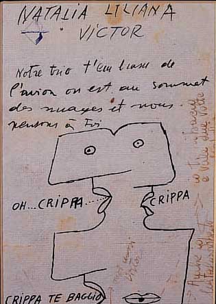 BRAUNER, VICTOR, SKIZZE IN FILZSTIFT UND TINTE AUS EINEM BRIEFBOGEN DER FLUGGESELLSCHAFT ALITALIA, CA. 27 X 16 ...