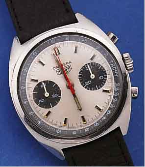HEUER ARMBANDCHRONOGRAPH CARRERA, EDELST., BODEN GESCHR., KONTRASTZIFFERBL., 30-MIN.- STOPPZäHLER, TACHYMETERAUßENSKALA, 17 ST., ...